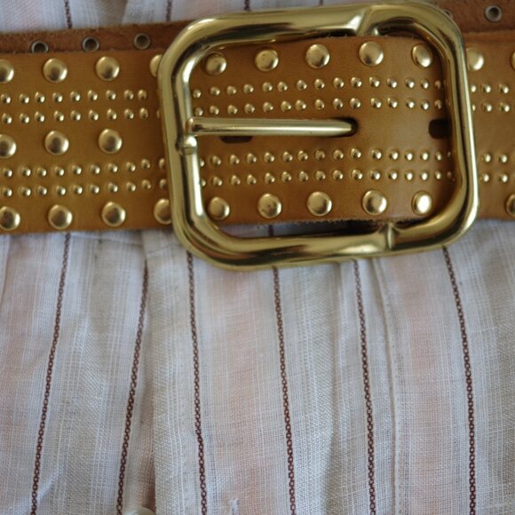 LINEA PELLE Hand Made Gold Brown Rare Beauty Women\'s studded leather belt Size:L main image 4